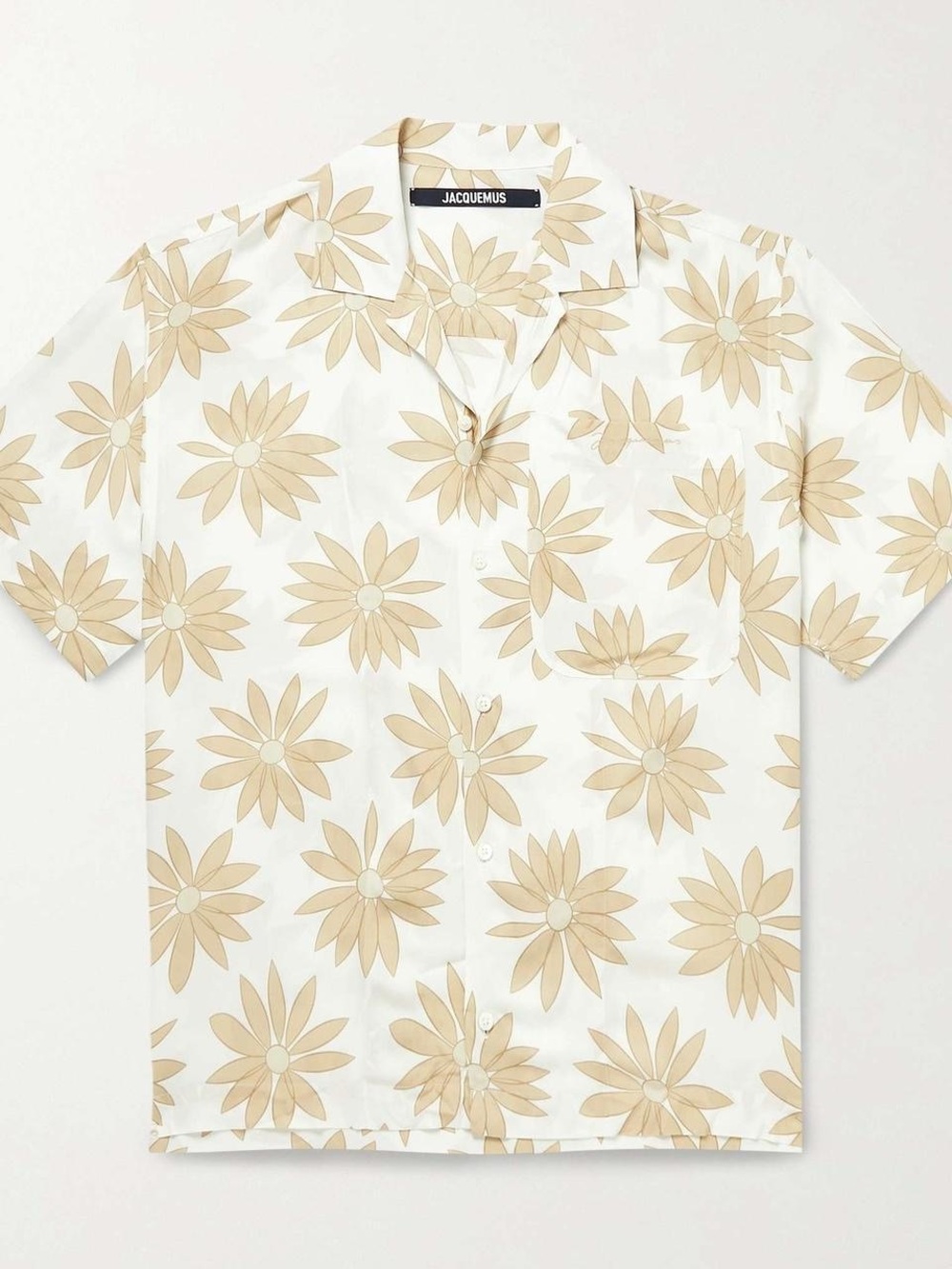 Jacquemus White Short-Sleeve Shirt with Beige Floral Print
